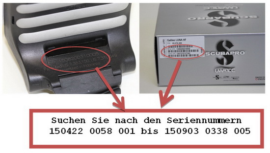 Rückruf Scubapro Galileo Luna und Galileo Sol Rückruf Scubapro Galileo Luna und Galileo Sol