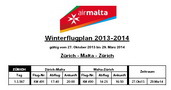 Winterflugplan Air Malta - Schweiz