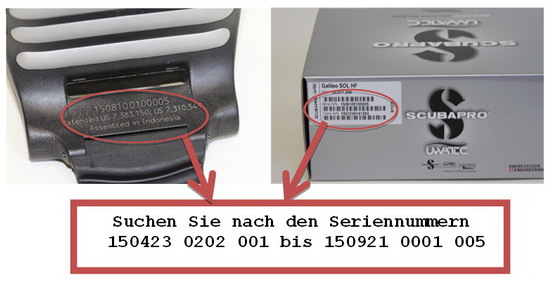 Rückruf Scubapro Galileo Luna und Galileo Sol Rückruf Scubapro Galileo Luna und Galileo Sol